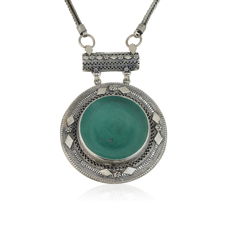 925 silver filigree pendant set with Roman glass