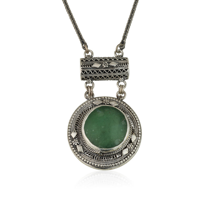 925 silver filigree pendant set with Roman glass