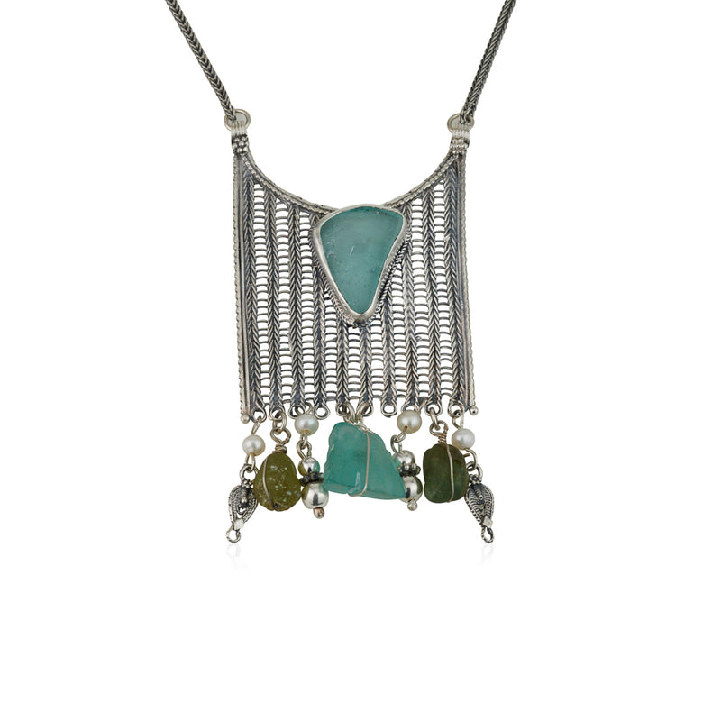 925 silver knitting pendant set with Roman glass