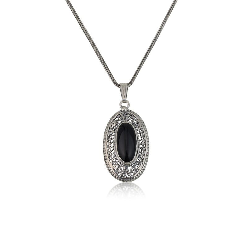 925 silver filigree pendant set with black onyx stone