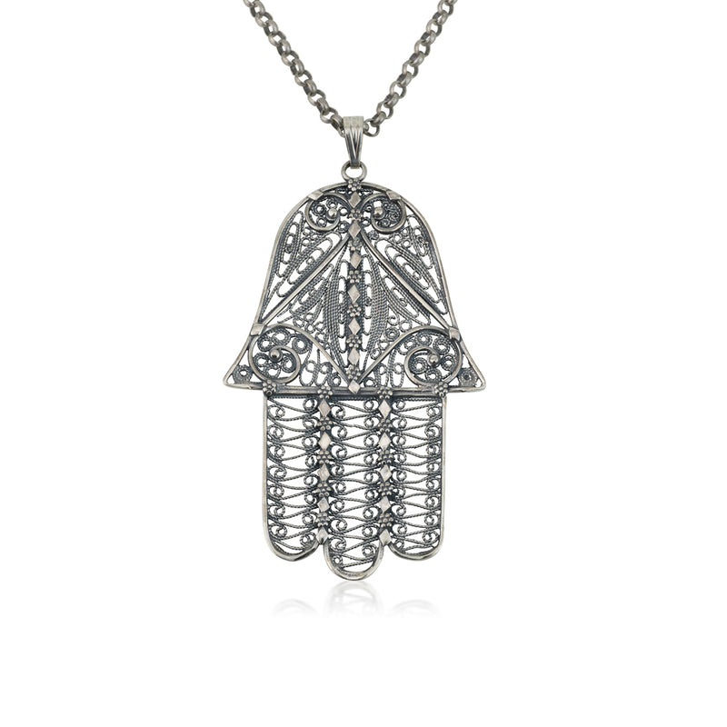 Hamsa pendant in 925 silver filigree