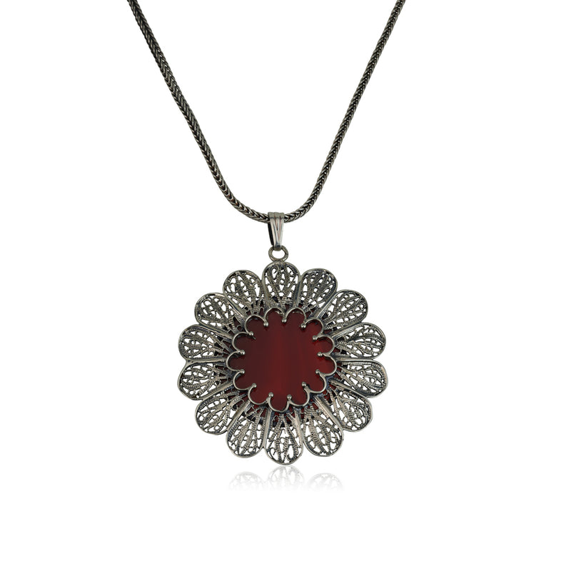 925 silver filigree pendant set with Carnelian stone