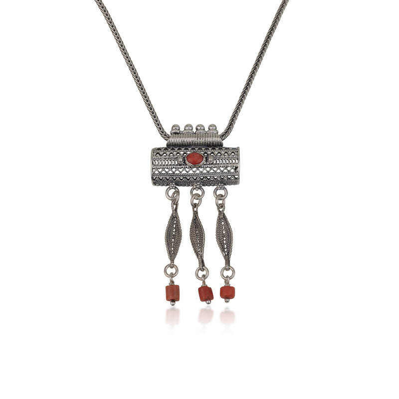 925 silver knitting pendant set with coral stone