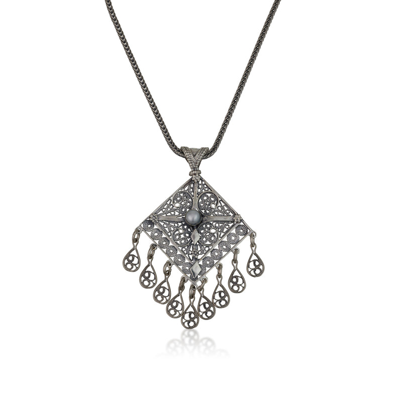 925 silver filigree pendant set with pearl