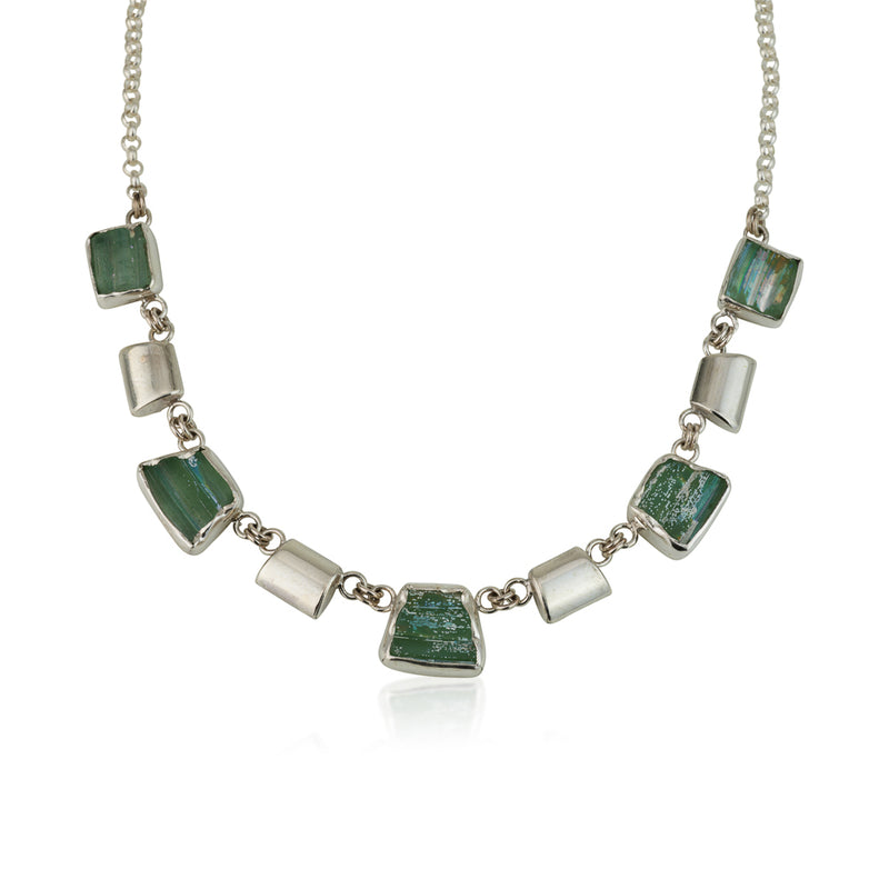 925 silver necklace set with Roman glass