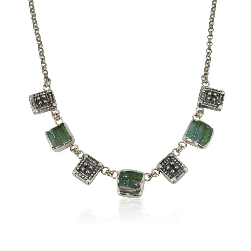 925 silver necklace set with Roman glass