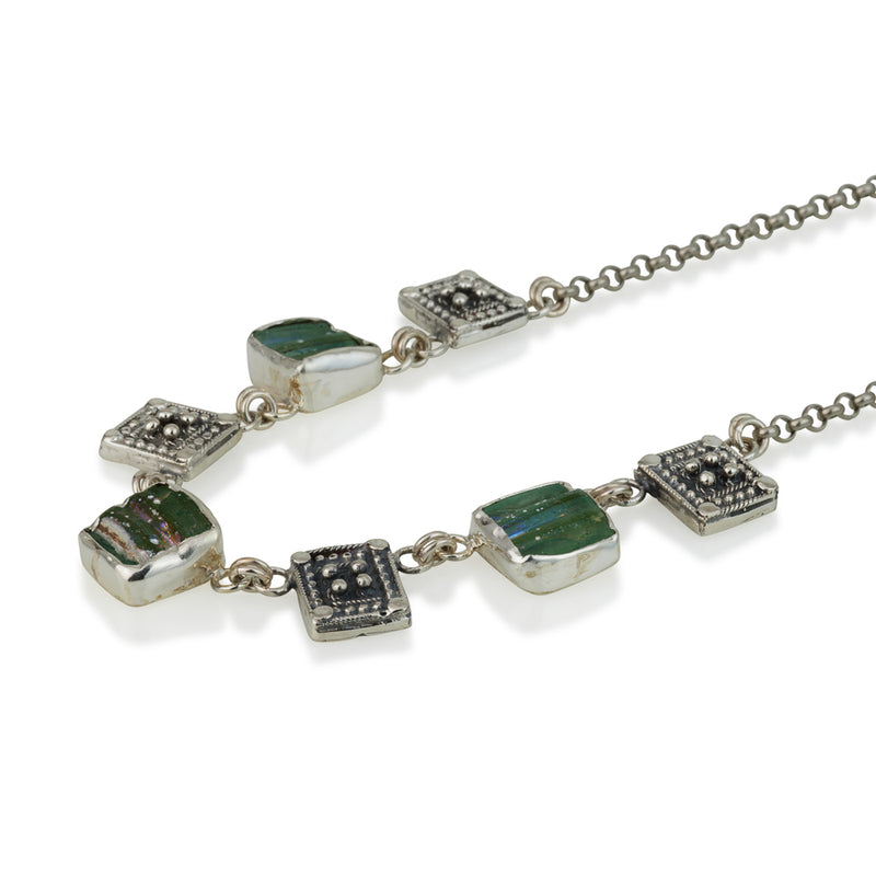 925 silver necklace set with Roman glass