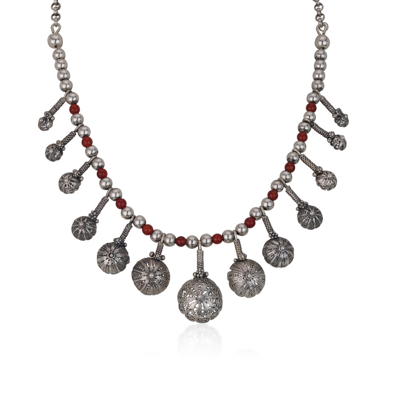 925 silver filigree necklace combined with silver and Carnelian beads