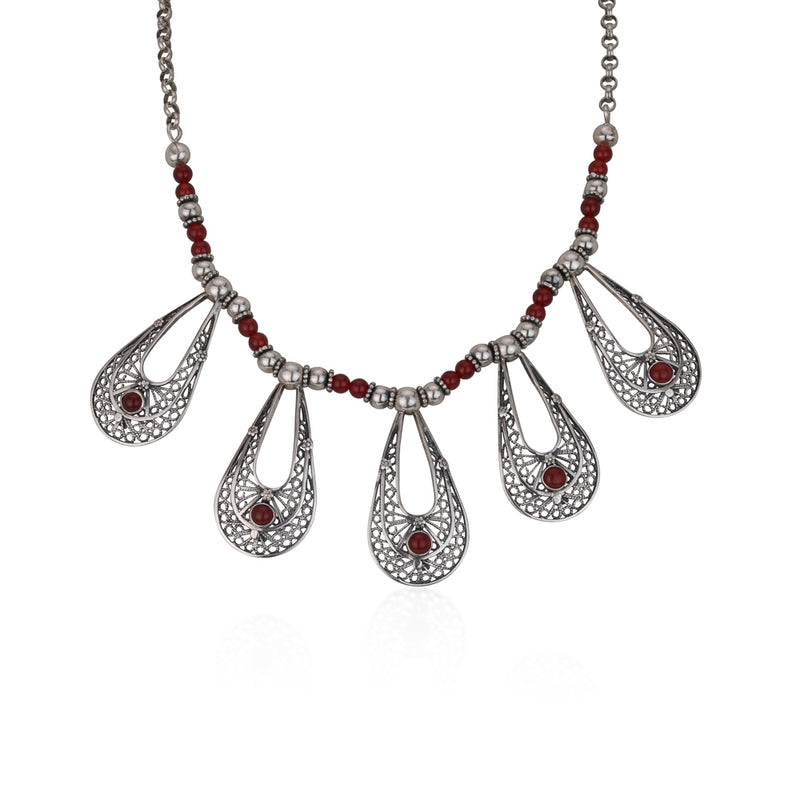 925 silver filigree necklace set with stones and Carnelian beads