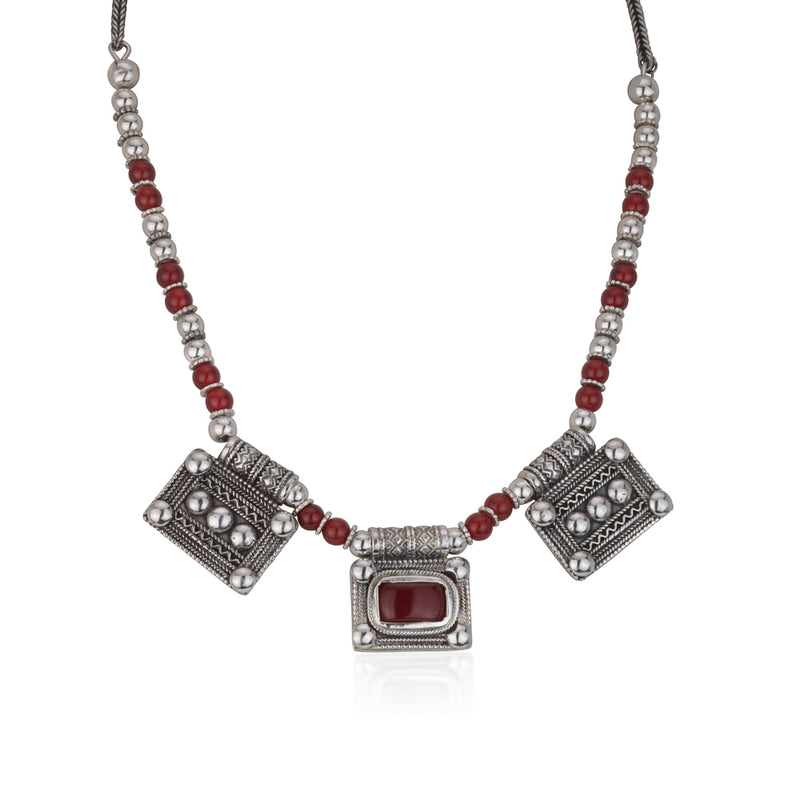 925 silver filigree necklace set with stones and Carnelian beads