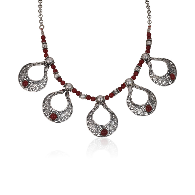 925 silver filigree necklace set with stones and Carnelian beads