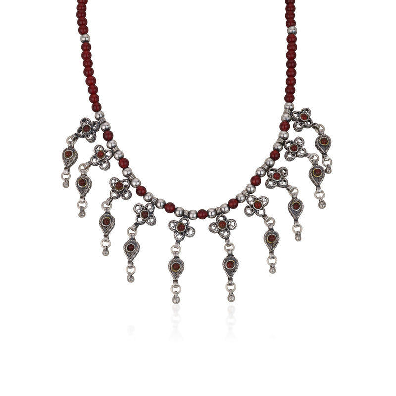 925 silver filigree necklace with Carnelian beads