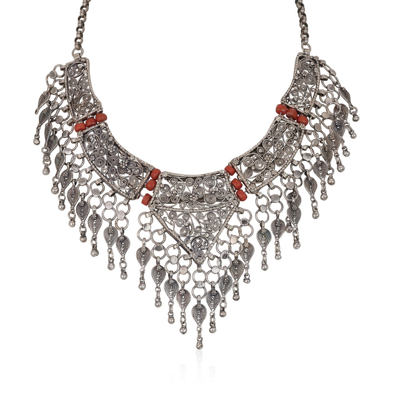 925 silver filigree necklace with coral beads