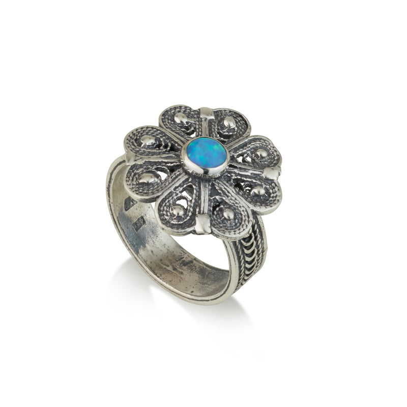 925 silver filigree ring set with opal stone