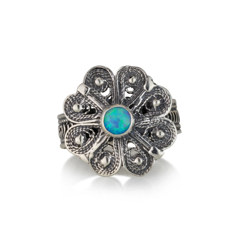 925 silver filigree ring set with opal stone