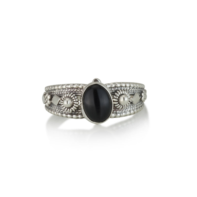 925 silver filigree ring set with black onyx stone