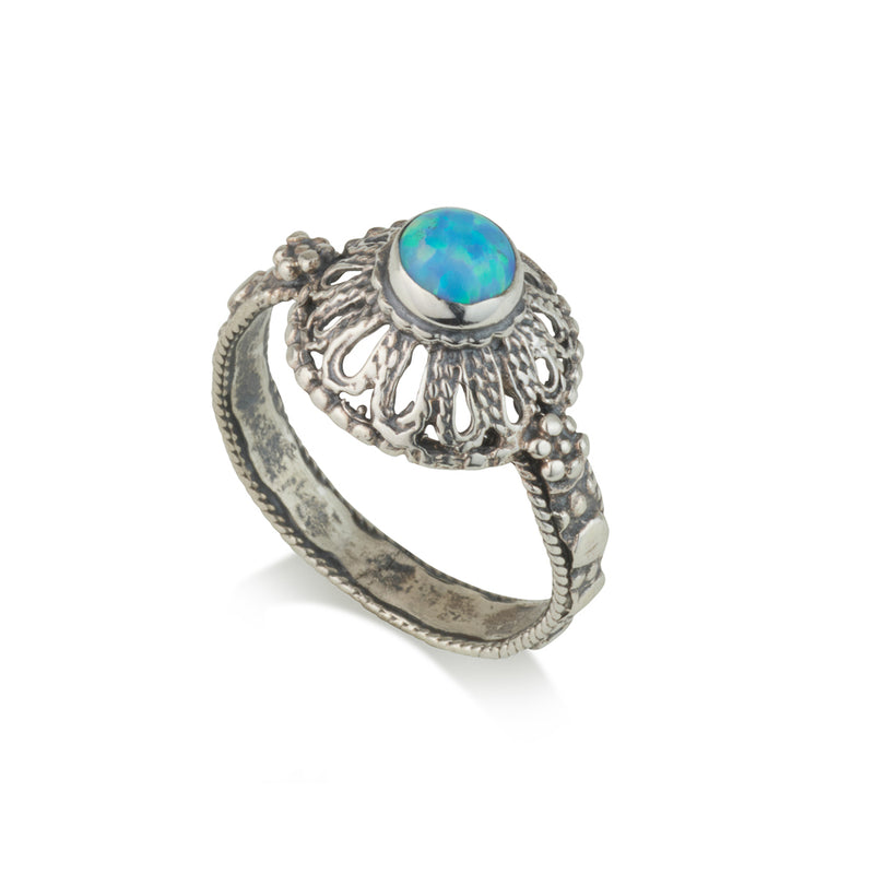 925 silver filigree ring set with opal stone