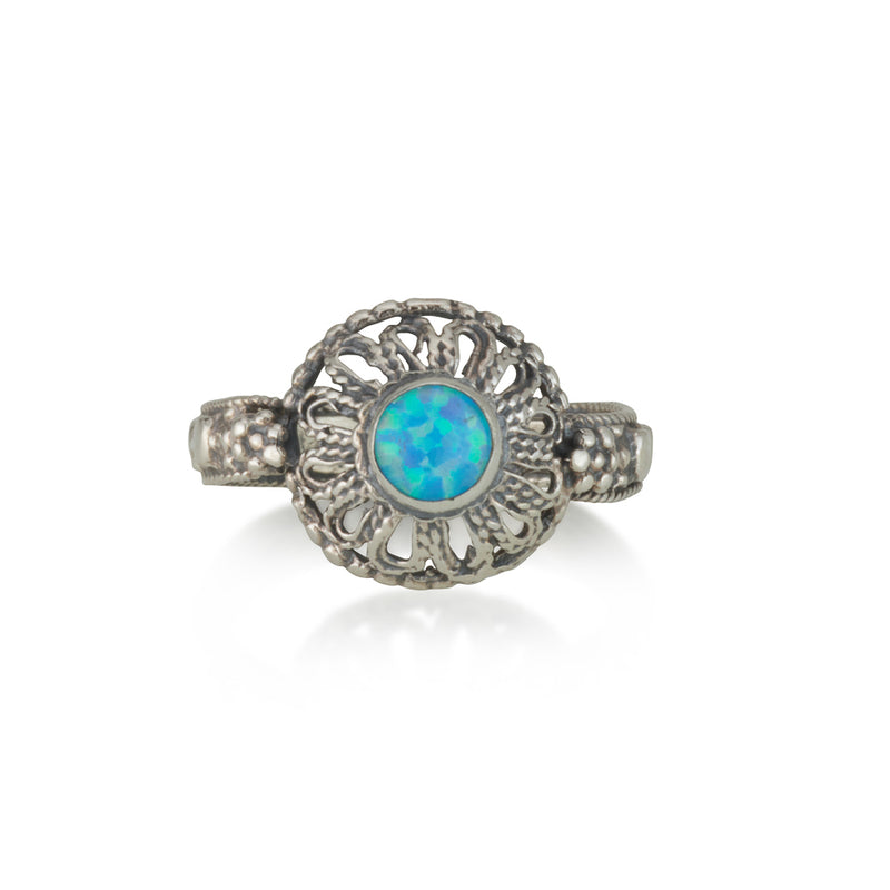 925 silver filigree ring set with opal stone