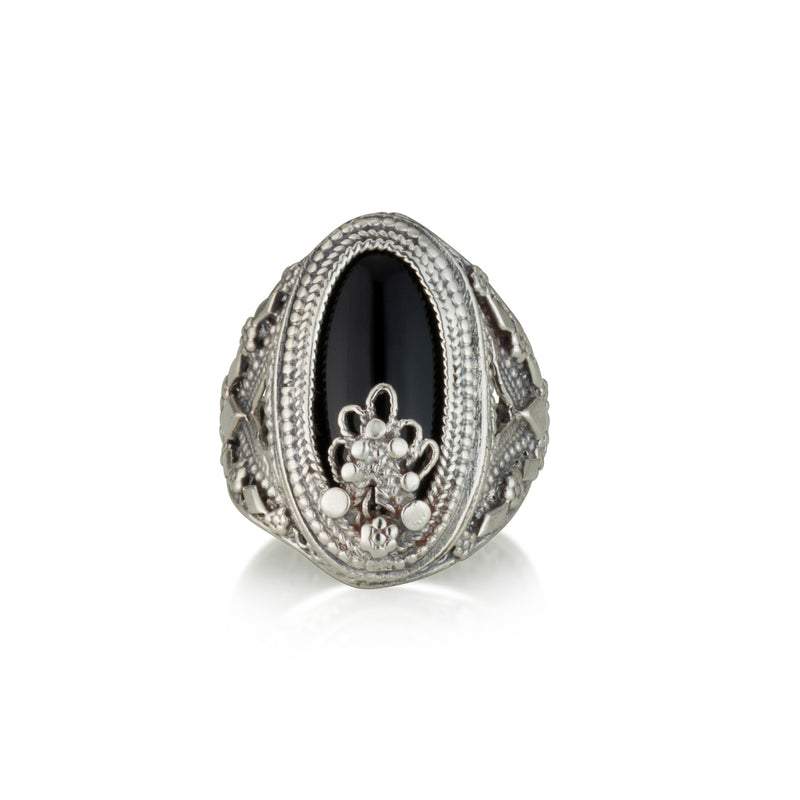 925 silver filigree ring set with black onyx stone