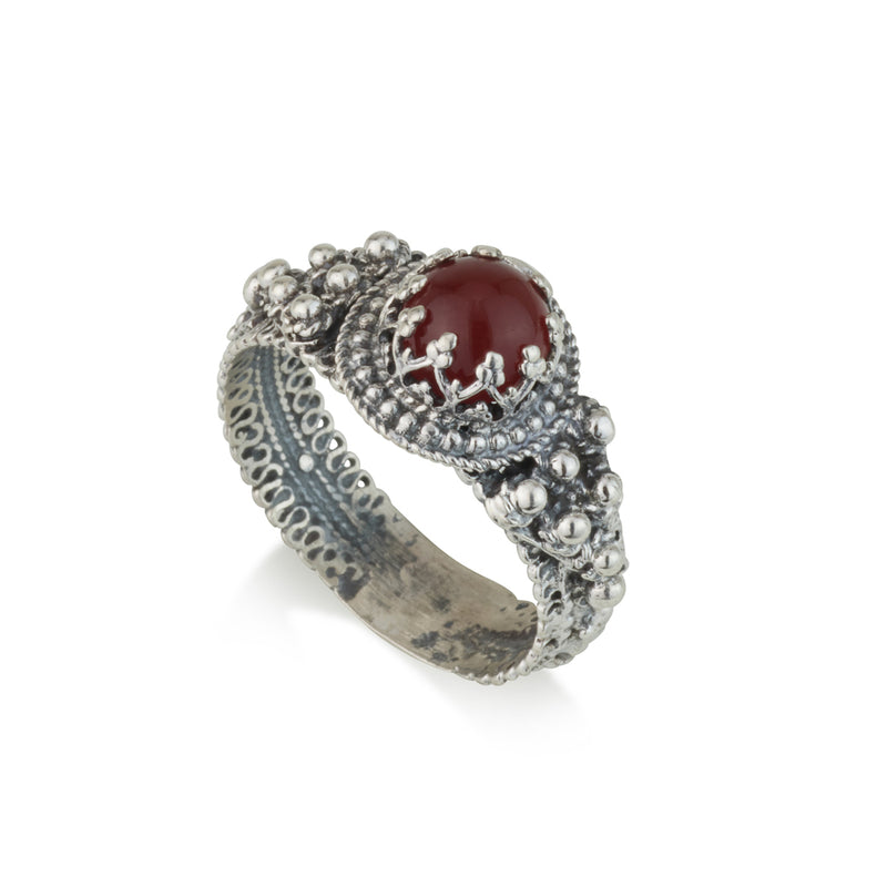 925 silver filigree ring set with Carnelian stone