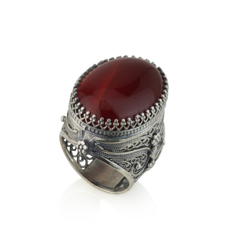 925 silver filigree ring set with Carnelian stone