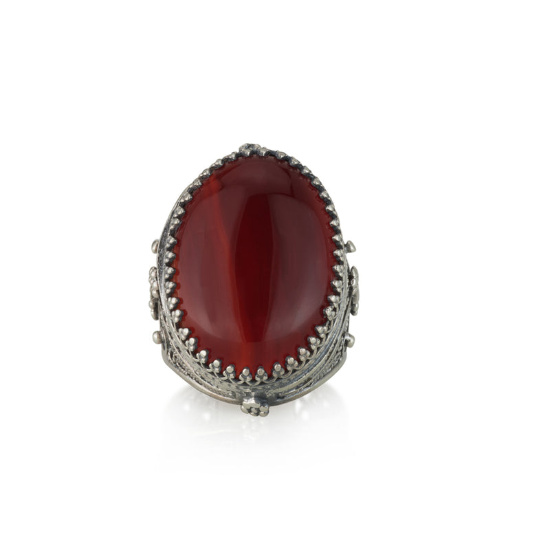 925 silver filigree ring set with Carnelian stone