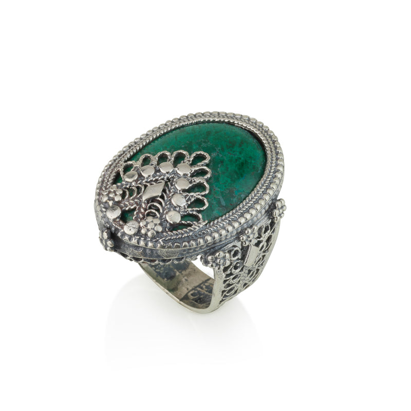 925 silver filigree ring set with Eilat stone