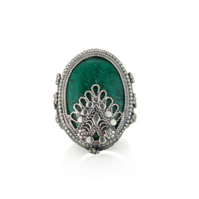 925 silver filigree ring set with Eilat stone