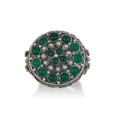 925 silver filigree ring set with green agate stones