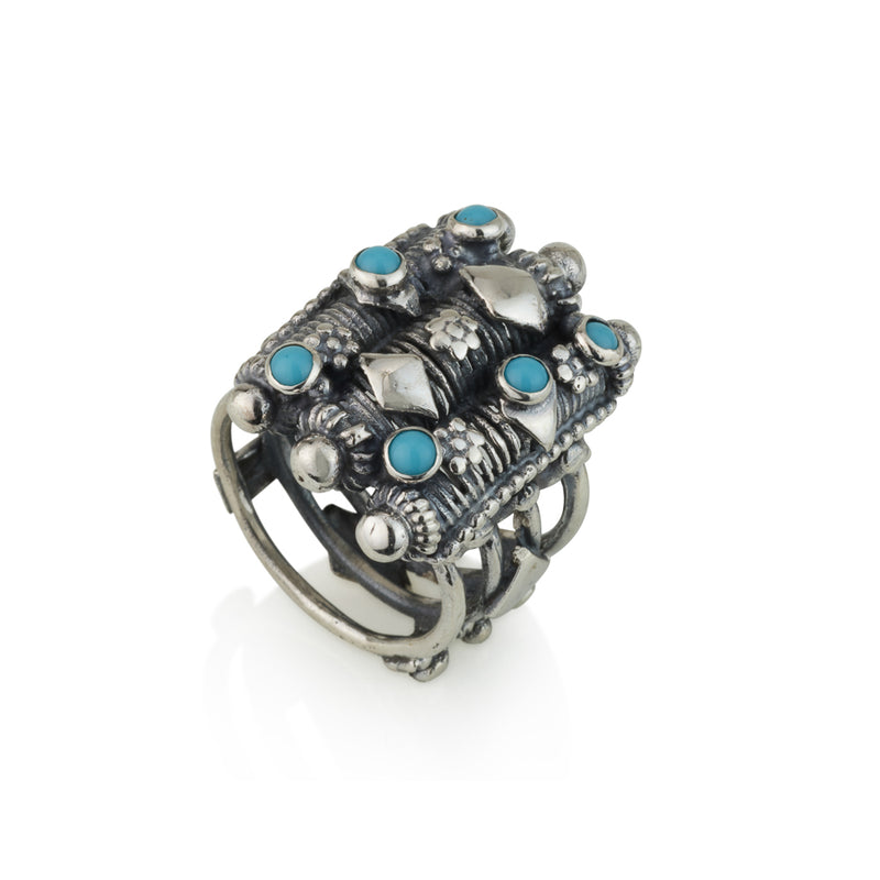 925 silver filigree ring set with turquoise stones