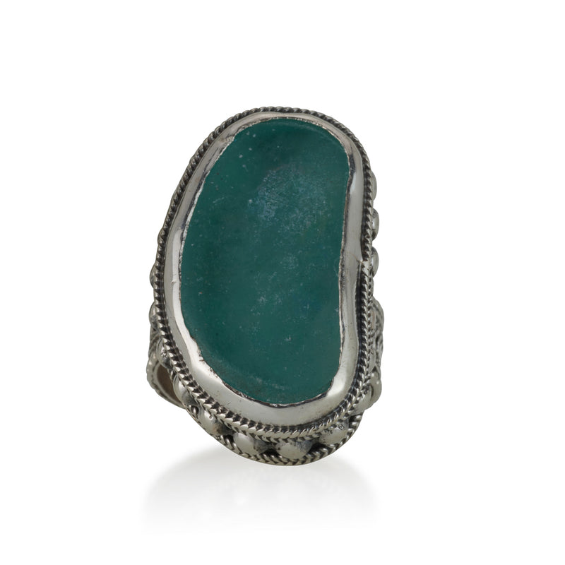 925 silver filigree ring set with Roman glass