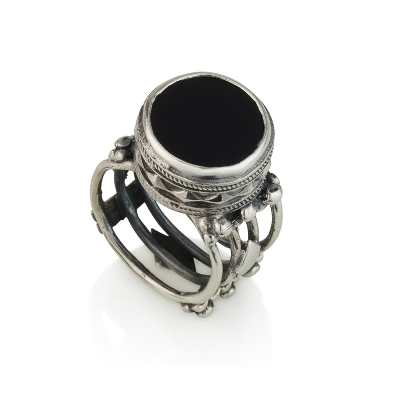 925 silver filigree ring set with black onyx stone