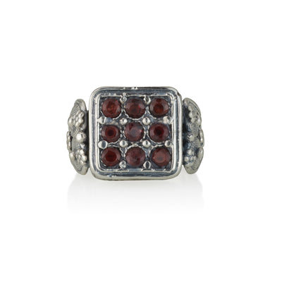 925 silver filigree ring set with garnet stone