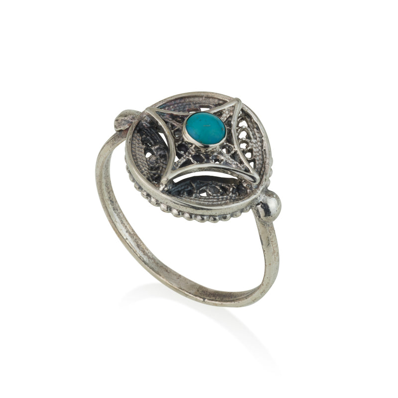 925 silver filigree ring set with turquoise stones