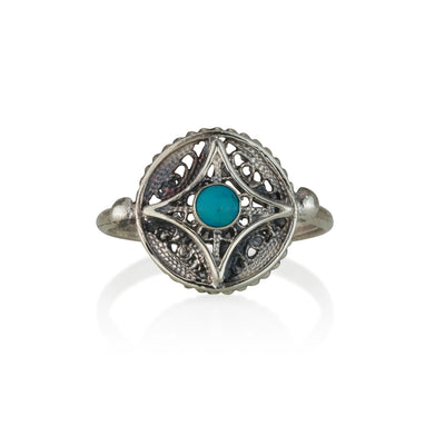 925 silver filigree ring set with turquoise stones