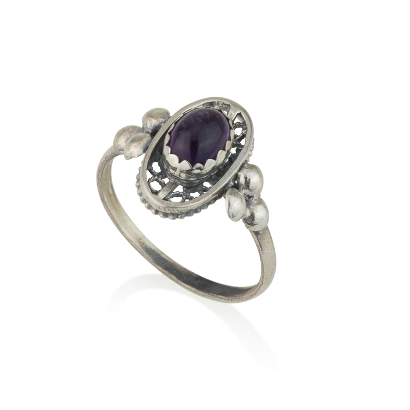 925 silver filigree ring set with amethyst stone