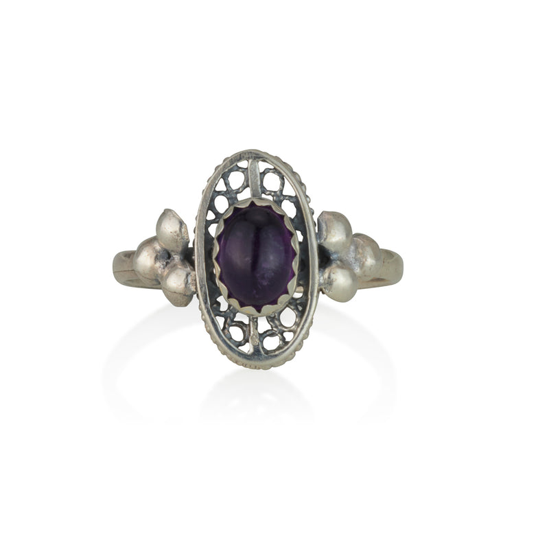 925 silver filigree ring set with amethyst stone