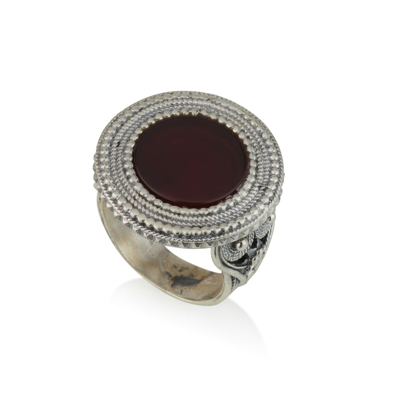 925 silver filigree ring set with Carnelian stone