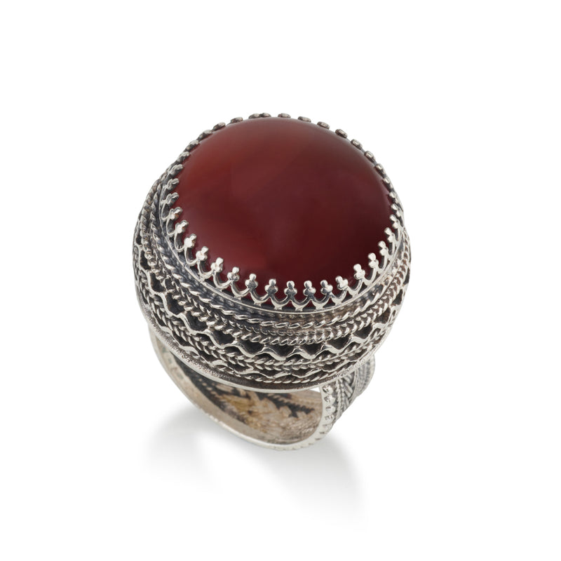 925 silver filigree ring set with Carnelian stone