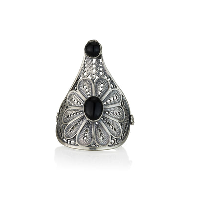 925 silver filigree ring set with black onyx stone