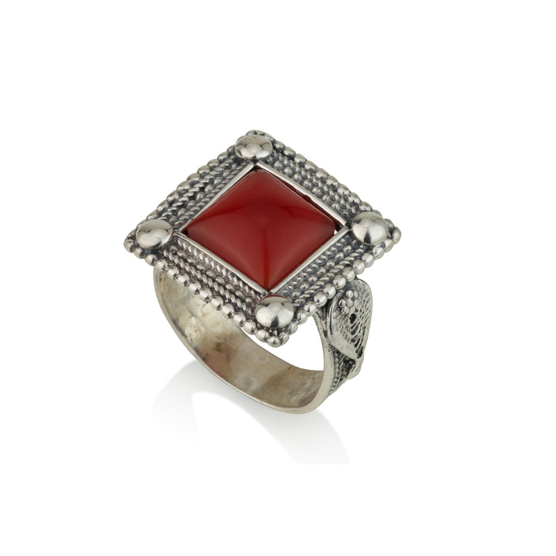 925 silver filigree ring set with Carnelian stone