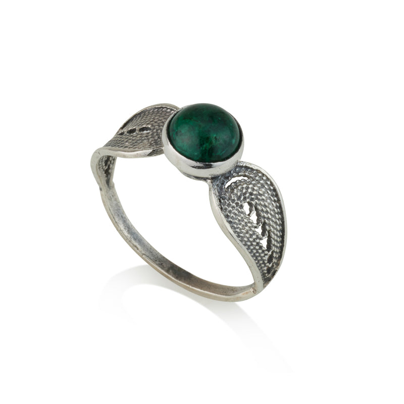 925 silver filigree ring inlaid with Eilat stone