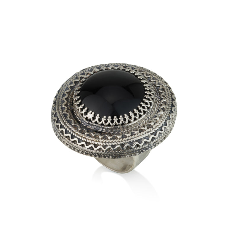 925 silver filigree ring set with black onyx stone