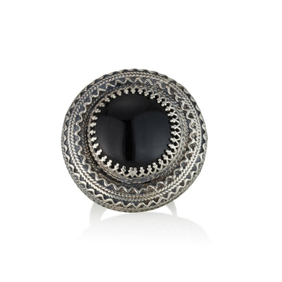 925 silver filigree ring set with black onyx stone