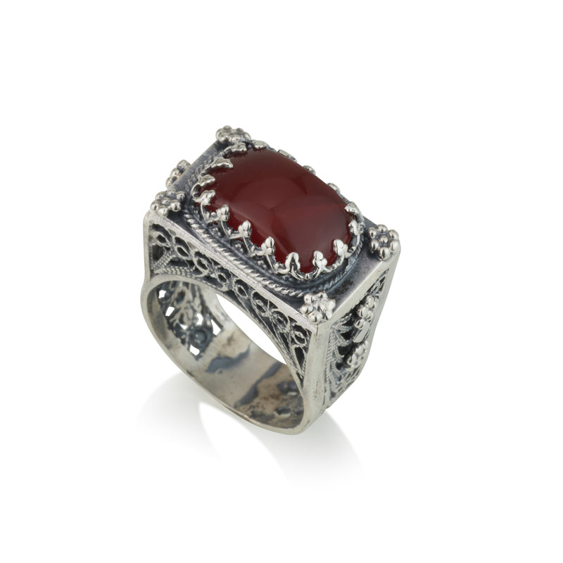 925 silver filigree ring set with Carnelian stone