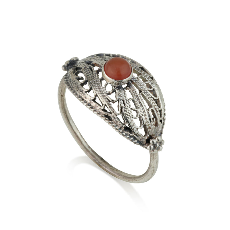 925 silver filigree ring set with Carnelian stone