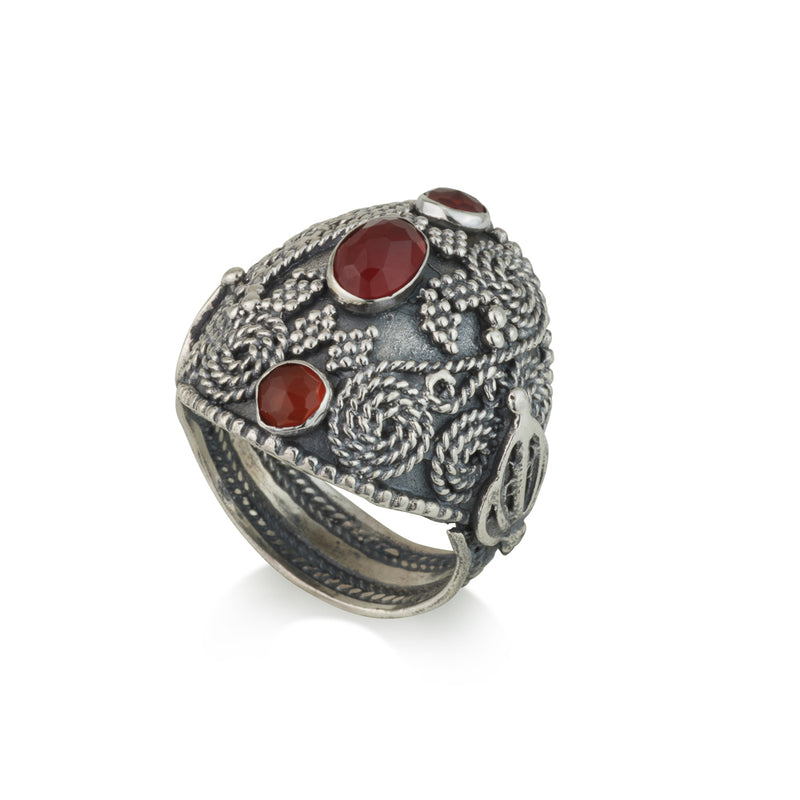 925 silver filigree ring set with Carnelian stone