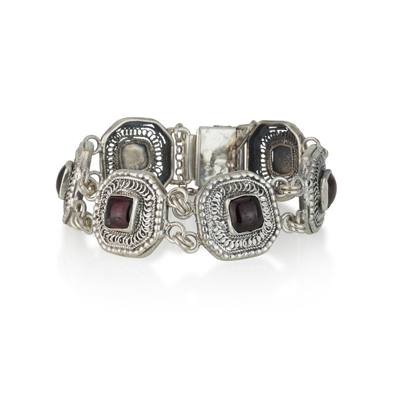 925 silver filigree bracelet set with garnet stones