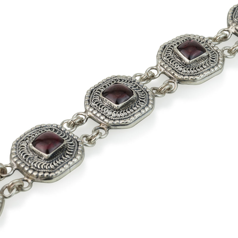 925 silver filigree bracelet set with garnet stones