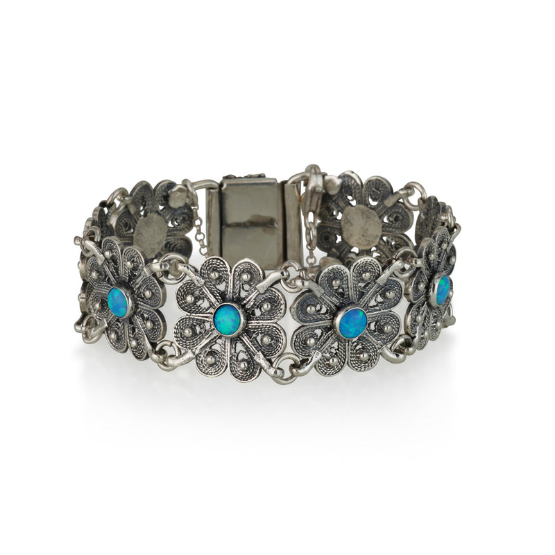 925 silver filigree bracelet set with opal stones